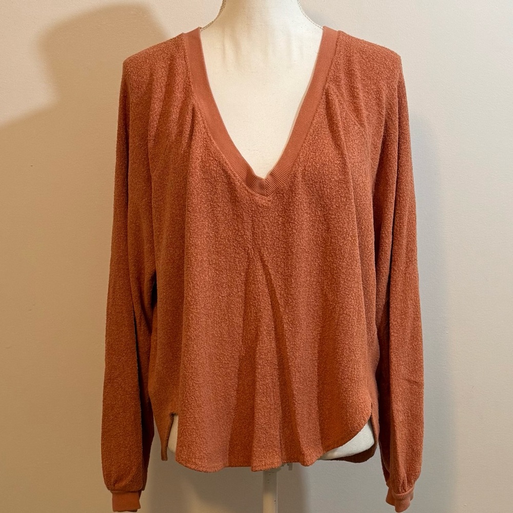 Urban Outfitters Oversized V-Neck Terry Knit Sweatshirt Top — Size Small